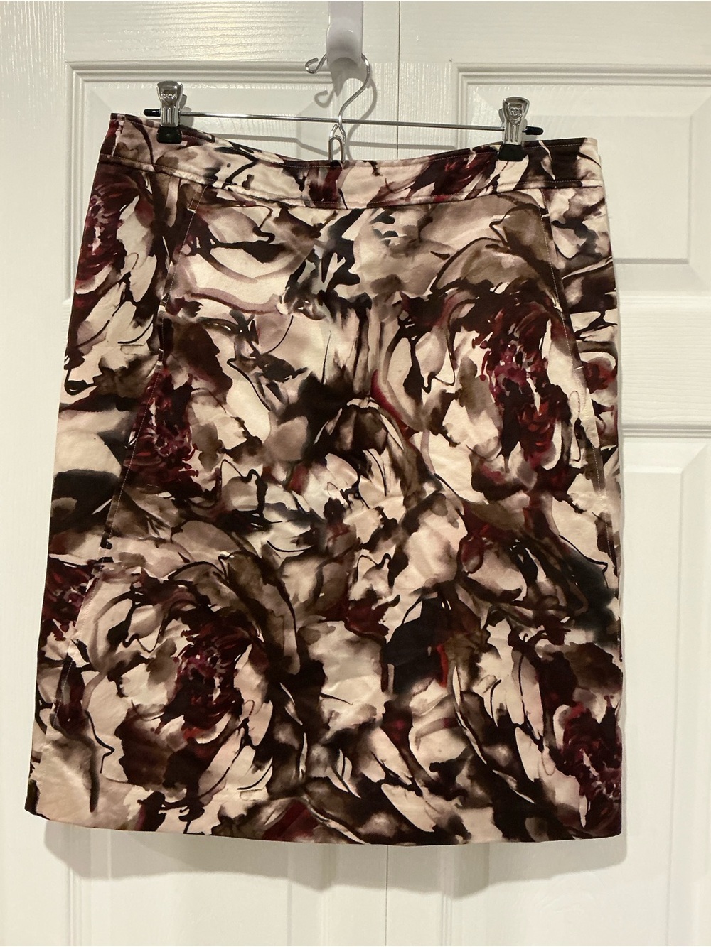 Jones New York Abstract Floral Skirt - Burgundy & Cream Size 12